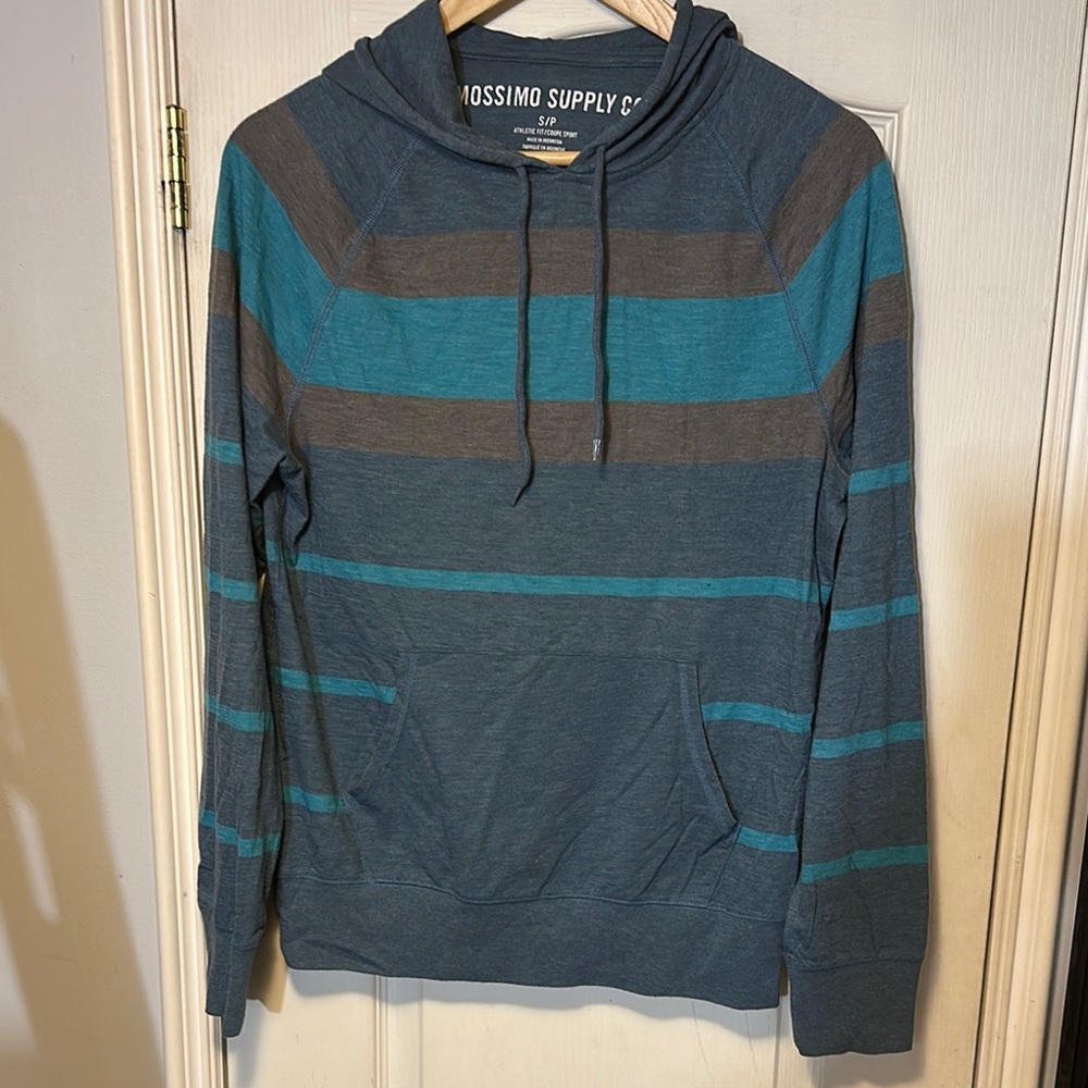 Mossimo Supply Co. Men's Blue and Gray Striped Hoodie Size S